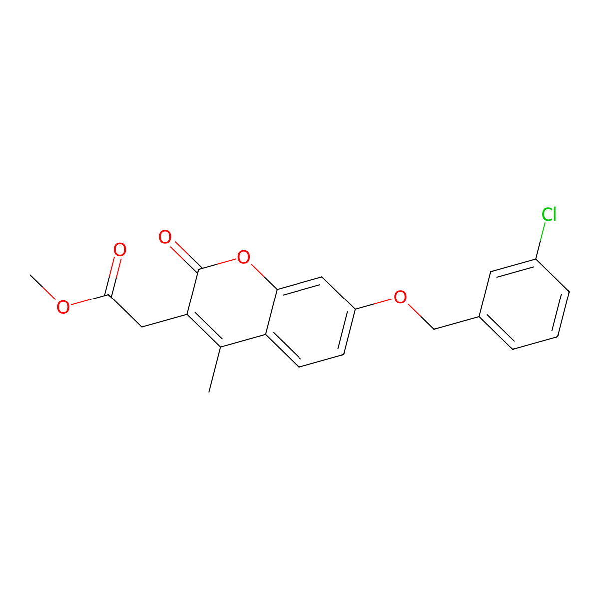 methyl {7-[(3-chlorobenzyl)oxy]-4-methyl-2-oxo-2H-chromen-3-yl}acetate molecular structure, CAS 585552-93-8