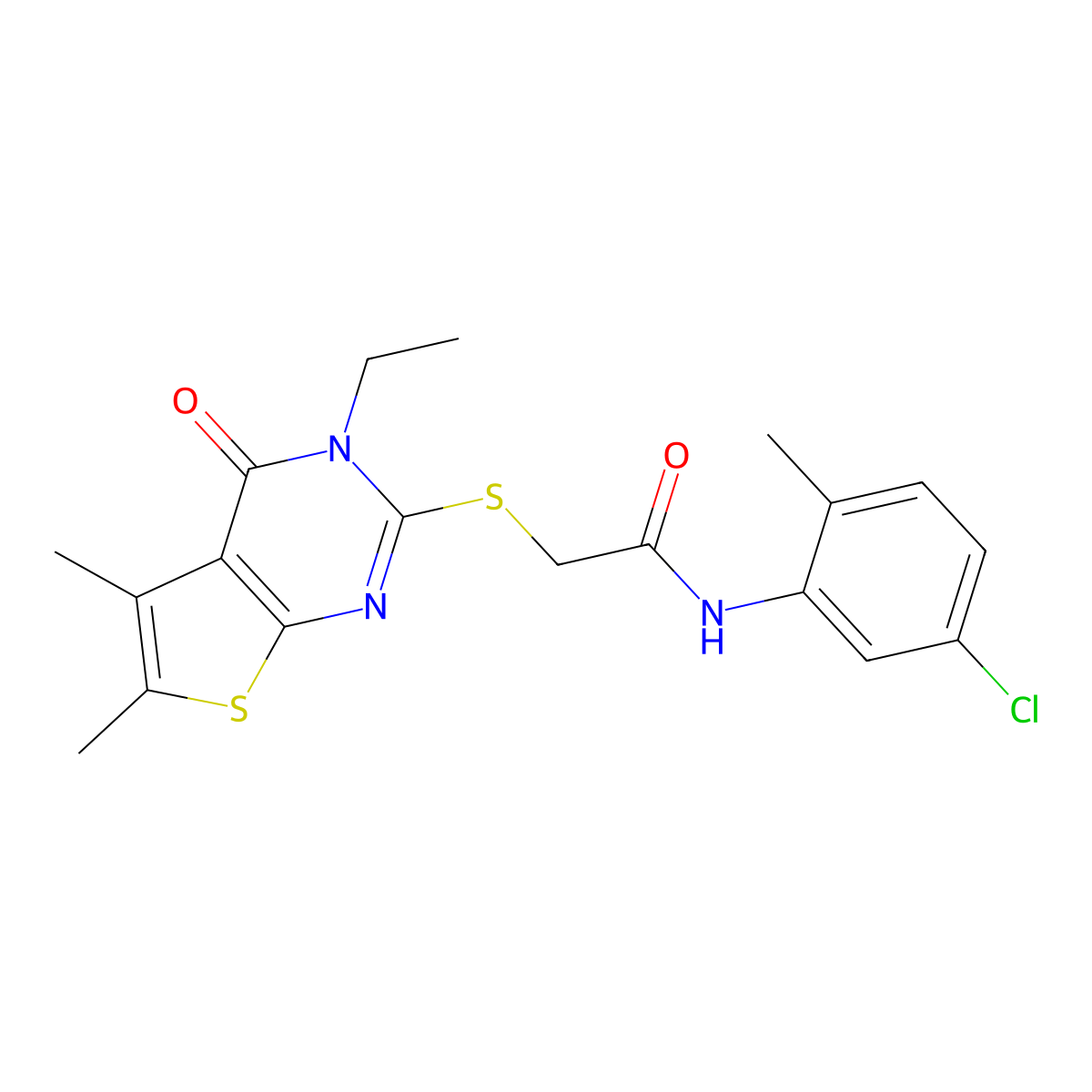 N-(5-Chloro-2-methylphenyl)-2-[(3-ethyl-5,6-dimethyl-4-oxo-3,4-dihydrothieno[2,3-D]pyrimidin-2-YL)sulfanyl]acetamide molecular structure, CAS 585552-97-2