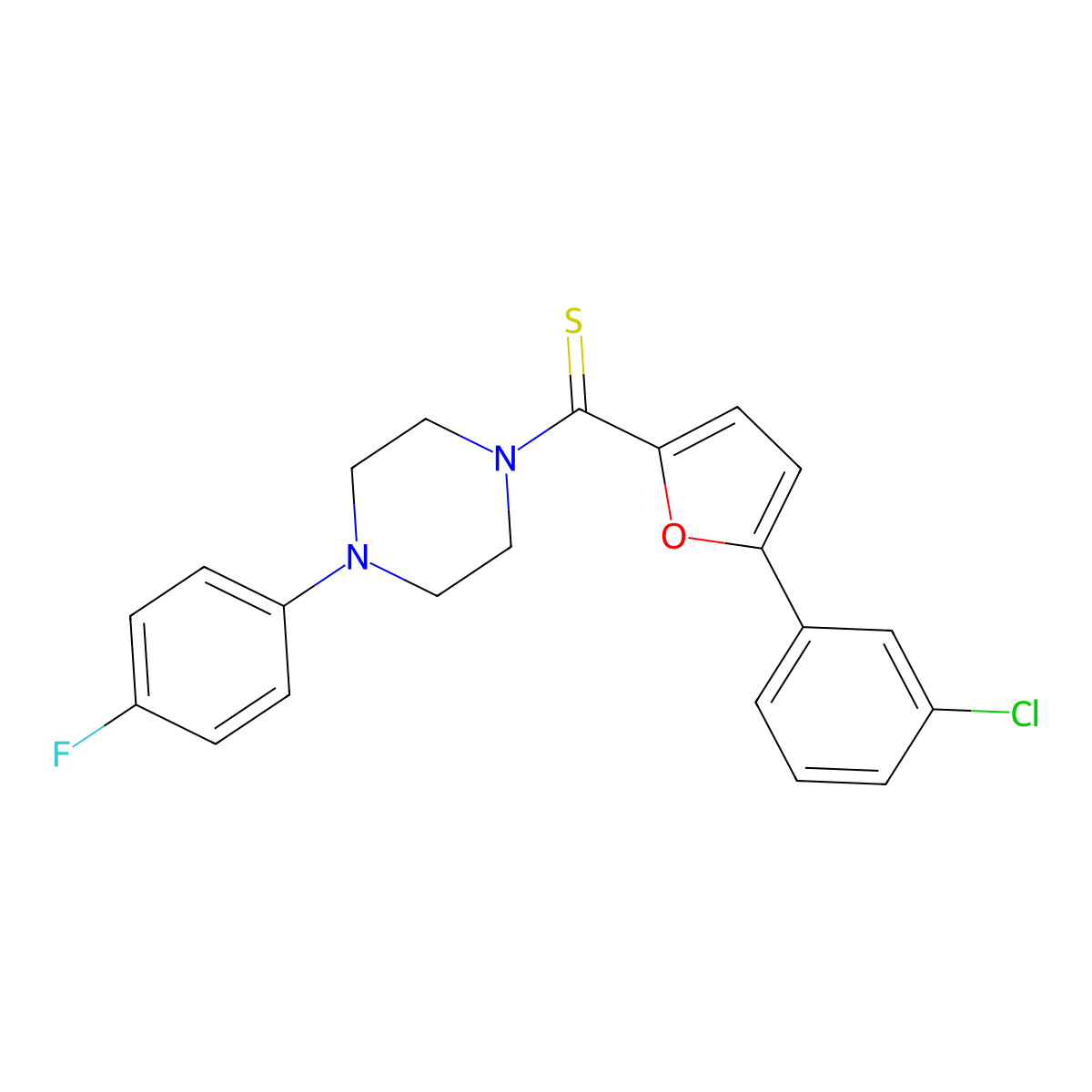 (5-(3-Chlorophenyl)furan-2-yl)(4-(4-fluorophenyl)piperazin-1-yl)methanethione molecular structure, CAS 585553-16-8
