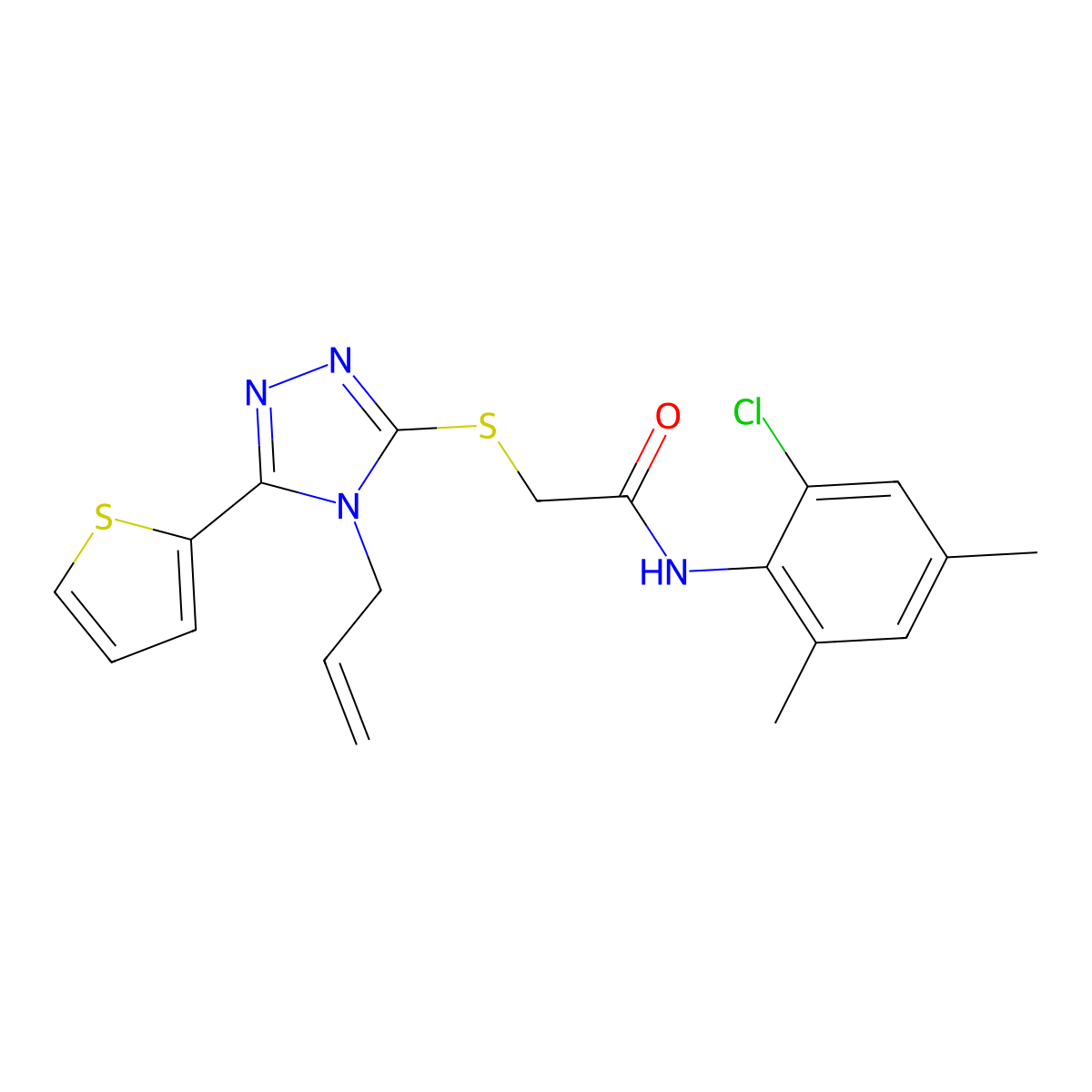 N-(2-chloro-4,6-dimethylphenyl)-2-{[4-(prop-2-en-1-yl)-5-(thiophen-2-yl)-4H-1,2,4-triazol-3-yl]sulfanyl}acetamide molecular structure, CAS 585553-29-3