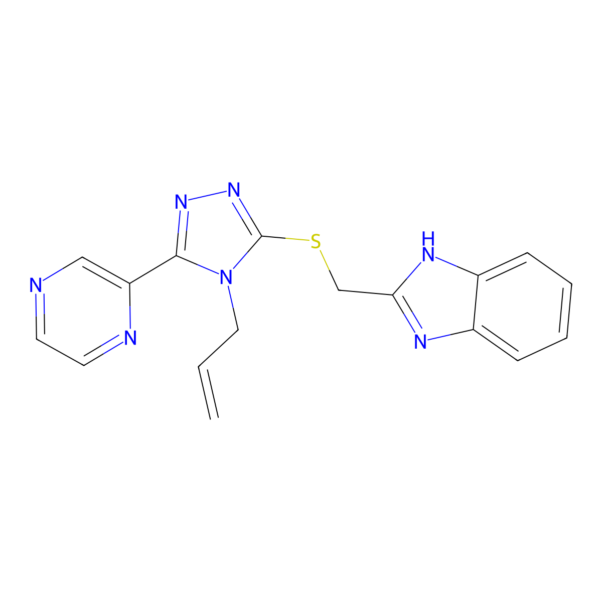 2-({[4-(prop-2-en-1-yl)-5-(pyrazin-2-yl)-4H-1,2,4-triazol-3-yl]sulfanyl}methyl)-1H-benzimidazole molecular structure, CAS 585553-41-9