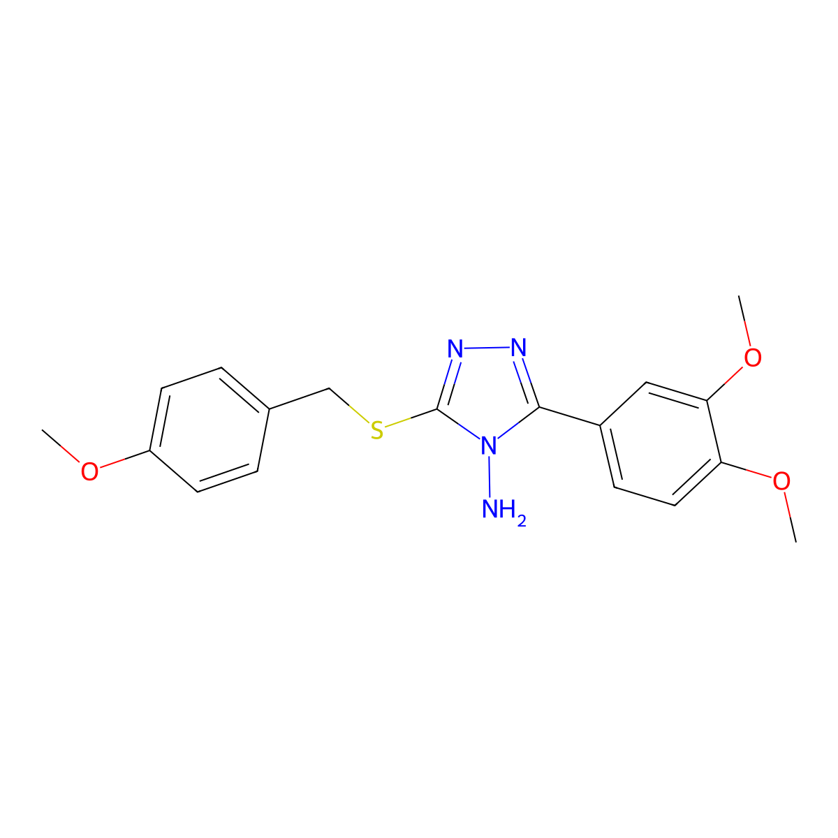 3-(3,4-Dimethoxyphenyl)-5-((4-methoxybenzyl)thio)-4H-1,2,4-triazol-4-amine molecular structure, CAS 585553-48-6