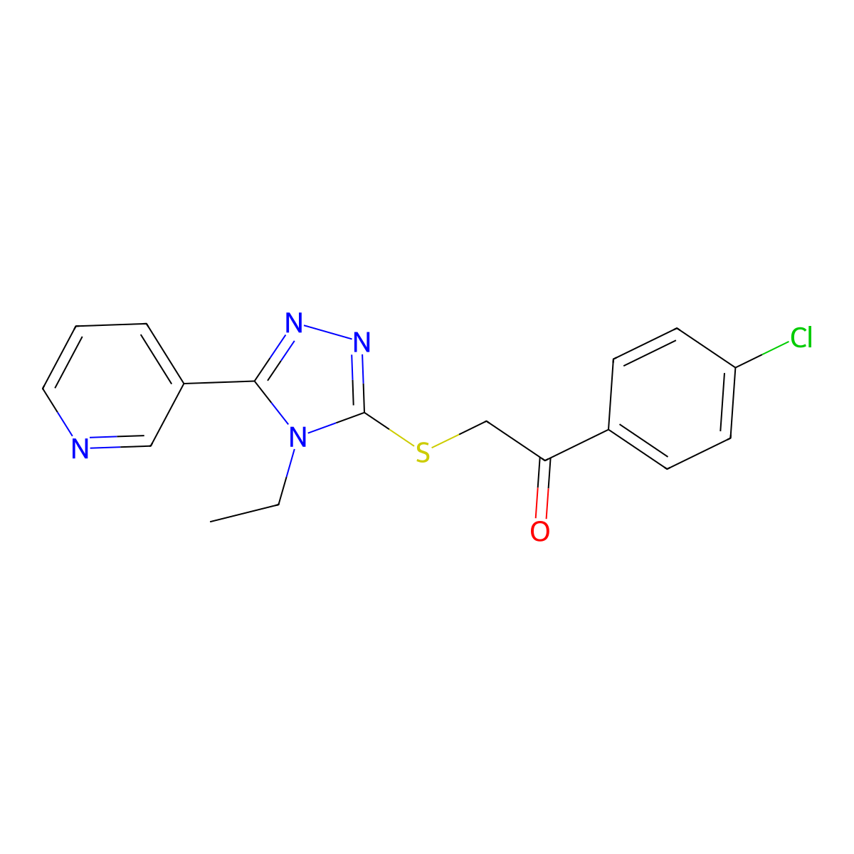 1-(4-chlorophenyl)-2-(4-ethyl-5-(pyridin-3-yl)-4H-1,2,4-triazol-3-ylthio)ethanone molecular structure, CAS 585553-49-7