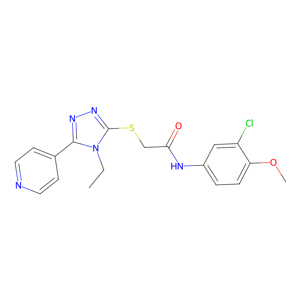 N-(3-Chloro-4-methoxyphenyl)-2-((4-ethyl-5-(4-pyridinyl)-4H-1,2,4-triazol-3-YL)sulfanyl)acetamide molecular structure, CAS 585553-73-7