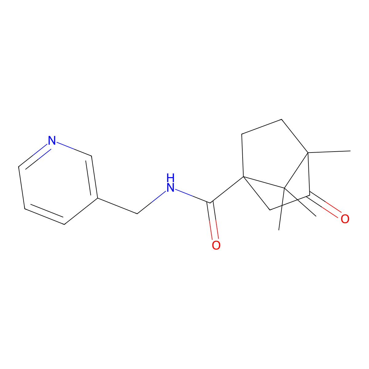 4,7,7-trimethyl-3-oxo-N-(pyridin-3-ylmethyl)bicyclo[2.2.1]heptane-1-carboxamide molecular structure, CAS 585553-82-8