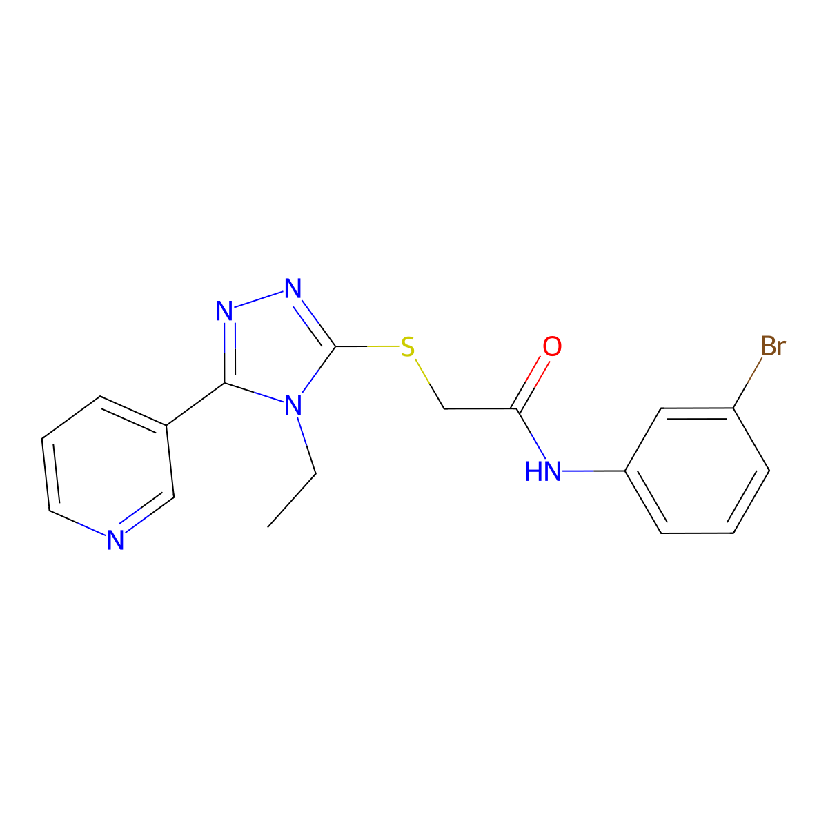 N-(3-BR-PH)-2-((4-Ethyl-5-(3-pyridinyl)-4H-1,2,4-triazol-3-YL)thio)acetamide molecular structure, CAS 585553-85-1