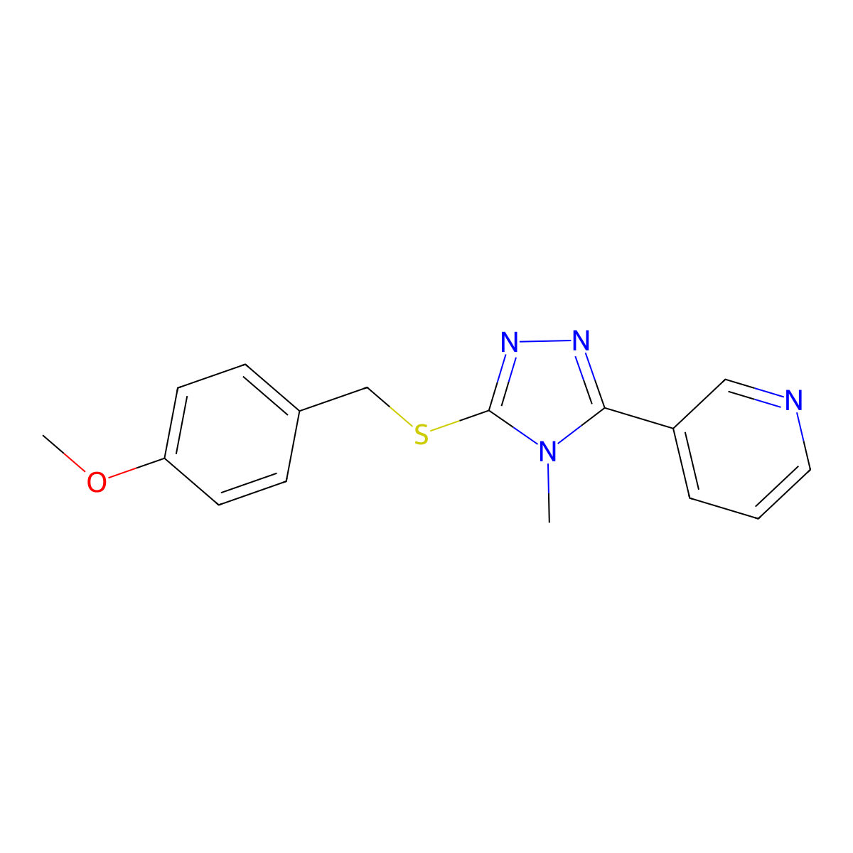 ME 4-(((4-Methyl-5-(3-pyridinyl)-4H-1,2,4-triazol-3-YL)thio)methyl)phenyl ether molecular structure, CAS 585554-05-8