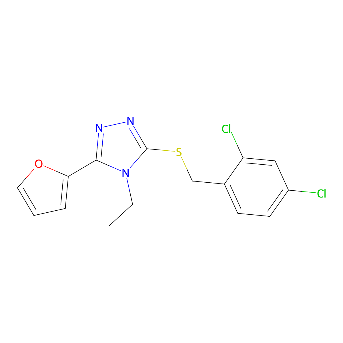 2,4-Dichlorobenzyl 4-ethyl-5-(2-furyl)-4H-1,2,4-triazol-3-YL sulfide molecular structure, CAS 585554-06-9