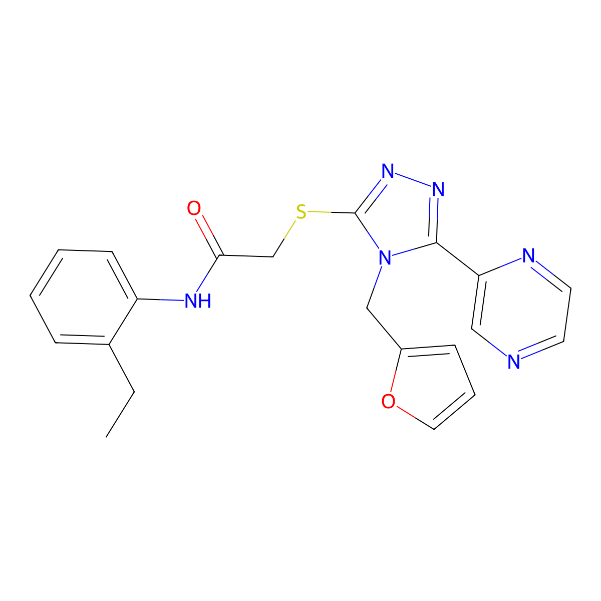 N-(2-ethylphenyl)-2-{[4-(furan-2-ylmethyl)-5-(pyrazin-2-yl)-4H-1,2,4-triazol-3-yl]sulfanyl}acetamide molecular structure, CAS 585554-13-8