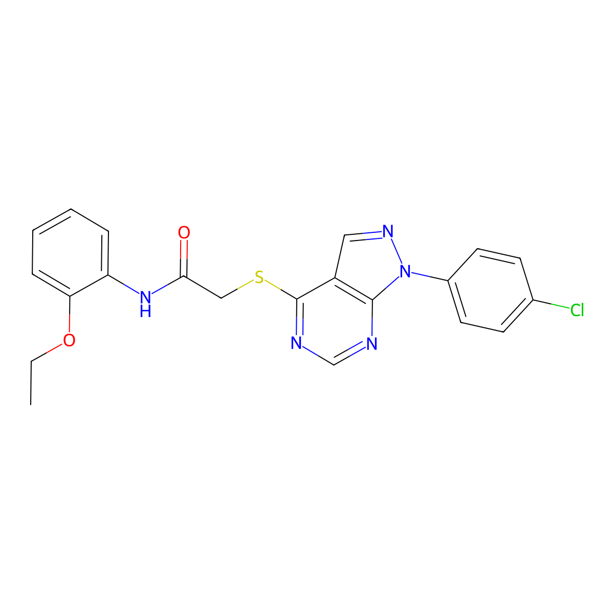 2-((1-(4-chlorophenyl)-1H-pyrazolo[3,4-d]pyrimidin-4-yl)thio)-N-(2-ethoxyphenyl)acetamide molecular structure, CAS 585554-24-1