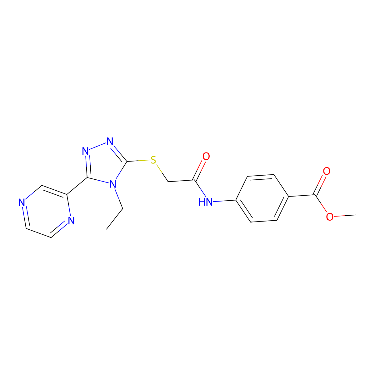 ME 4-((((4-ET-5-(2-Pyrazinyl)-4H-1,2,4-triazol-3-YL)thio)acetyl)amino)benzoate molecular structure, CAS 585554-55-8