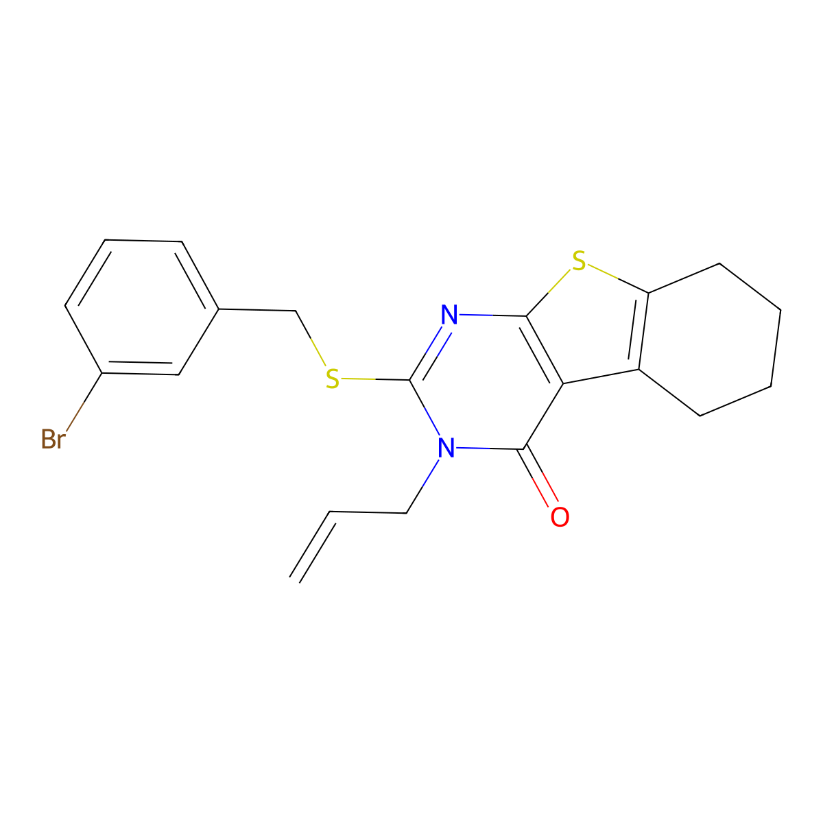 2-[(3-bromobenzyl)sulfanyl]-3-(prop-2-en-1-yl)-5,6,7,8-tetrahydro[1]benzothieno[2,3-d]pyrimidin-4(3H)-one molecular structure, CAS 585554-68-3