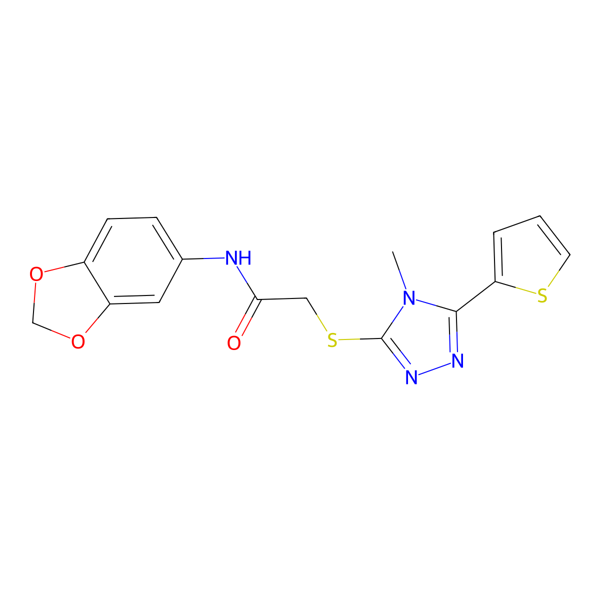 N-(1,3-benzodioxol-5-yl)-2-{[4-methyl-5-(thiophen-2-yl)-4H-1,2,4-triazol-3-yl]sulfanyl}acetamide molecular structure, CAS 585554-85-4