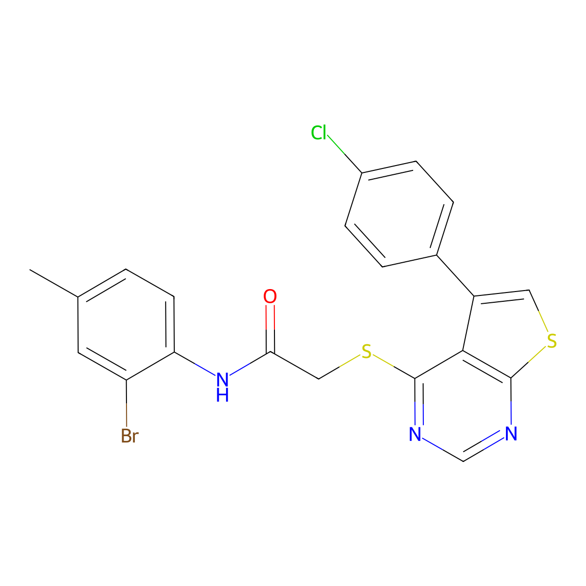 N-(2-bromo-4-methylphenyl)-2-{[5-(4-chlorophenyl)thieno[2,3-d]pyrimidin-4-yl]sulfanyl}acetamide molecular structure, CAS 585554-95-6