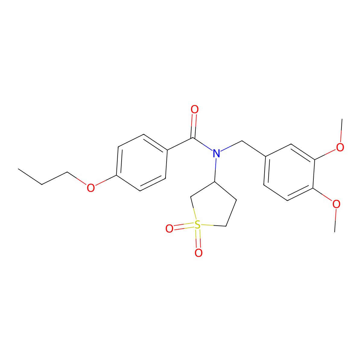 N-(3,4-dimethoxybenzyl)-N-(1,1-dioxidotetrahydrothiophen-3-yl)-4-propoxybenzamide molecular structure, CAS 585554-99-0