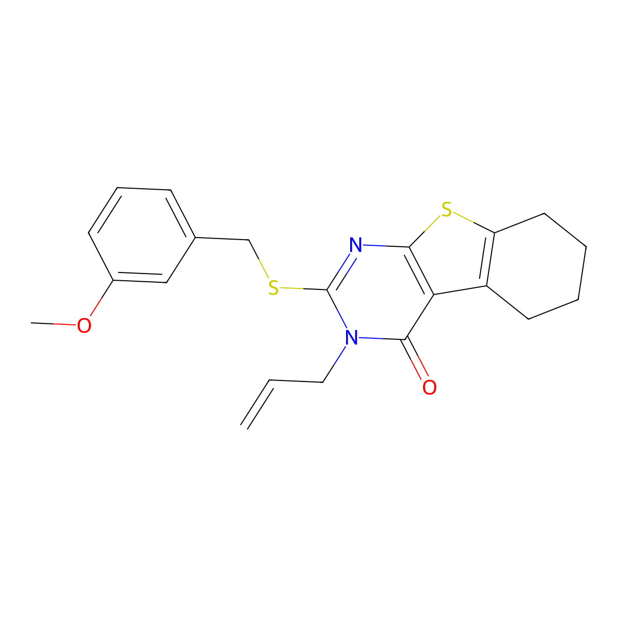 3-allyl-2-[(3-methoxybenzyl)sulfanyl]-5,6,7,8-tetrahydro[1]benzothieno[2,3-d]pyrimidin-4(3H)-one molecular structure, CAS 585555-03-9