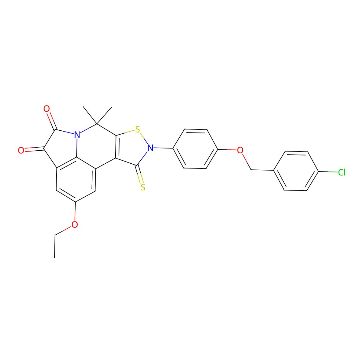 9-(4-((4-chlorobenzyl)oxy)phenyl)-2-ethoxy-7,7-dimethyl-10-thioxo-9,10-dihydro-4H-isothiazolo[5,4-c]pyrrolo[3,2,1-ij]quinoline-4,5(7H)-dione molecular structure, CAS 585555-05-1