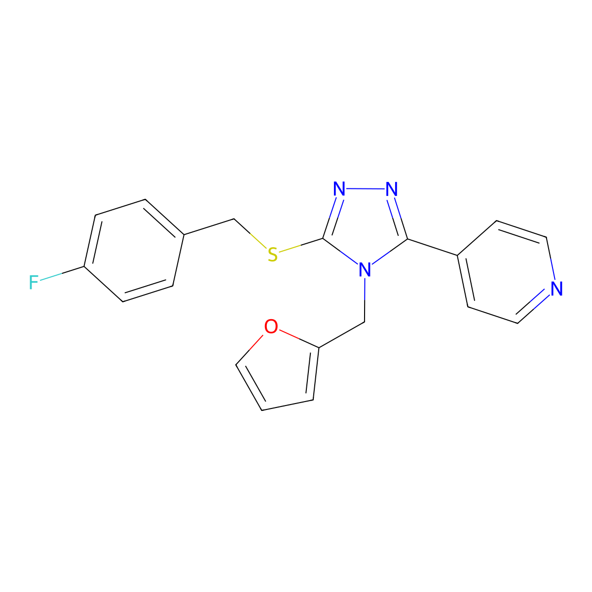 3-[(4-Fluorophenyl)methylthio]-4-(2-furylmethyl)-5-(4-pyridyl)-1,2,4-triazole molecular structure, CAS 585555-15-3