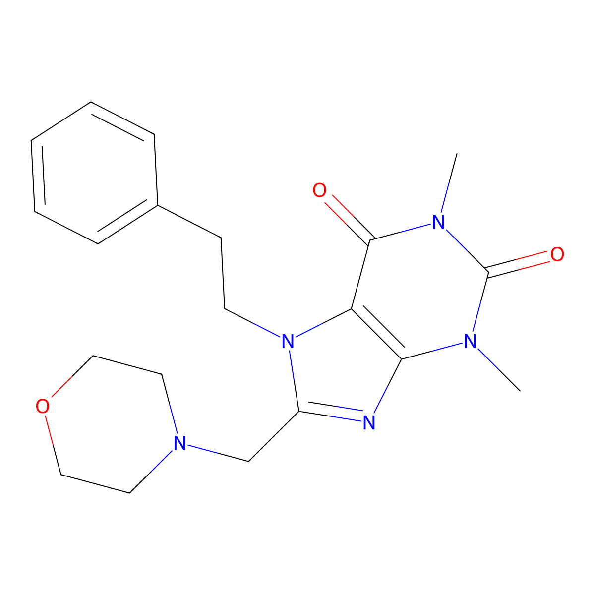 1,3-Dimethyl-8-morpholin-4-ylmethyl-7-phenethyl-3,7-dihydro-purine-2,6-dione molecular structure, CAS 585555-25-5