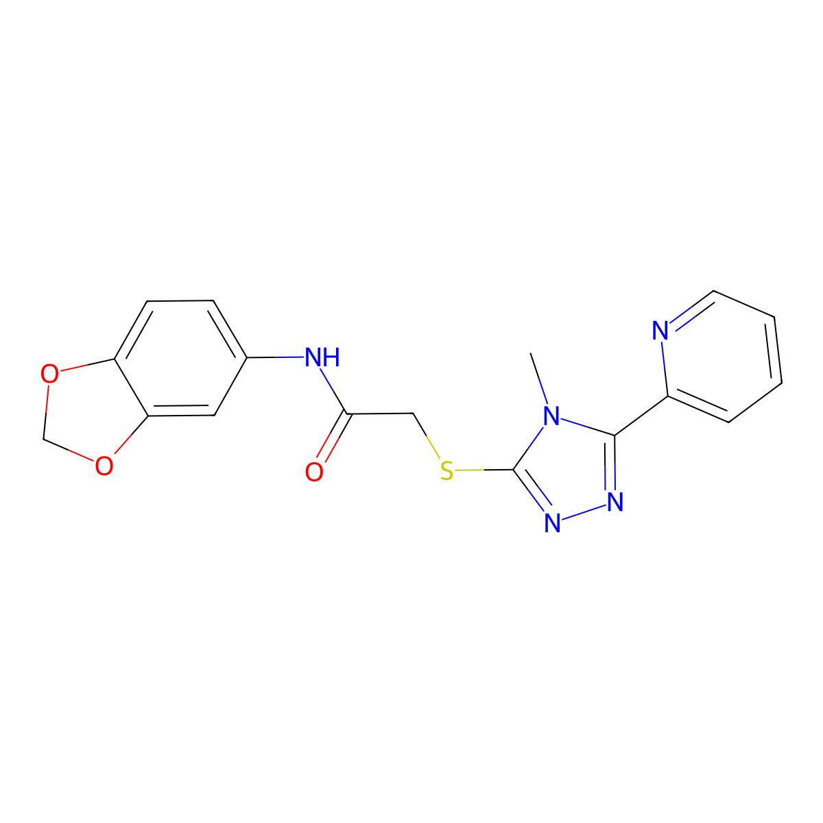 N-(1,3-benzodioxol-5-yl)-2-{[4-methyl-5-(pyridin-2-yl)-4H-1,2,4-triazol-3-yl]sulfanyl}acetamide molecular structure, CAS 585555-44-8