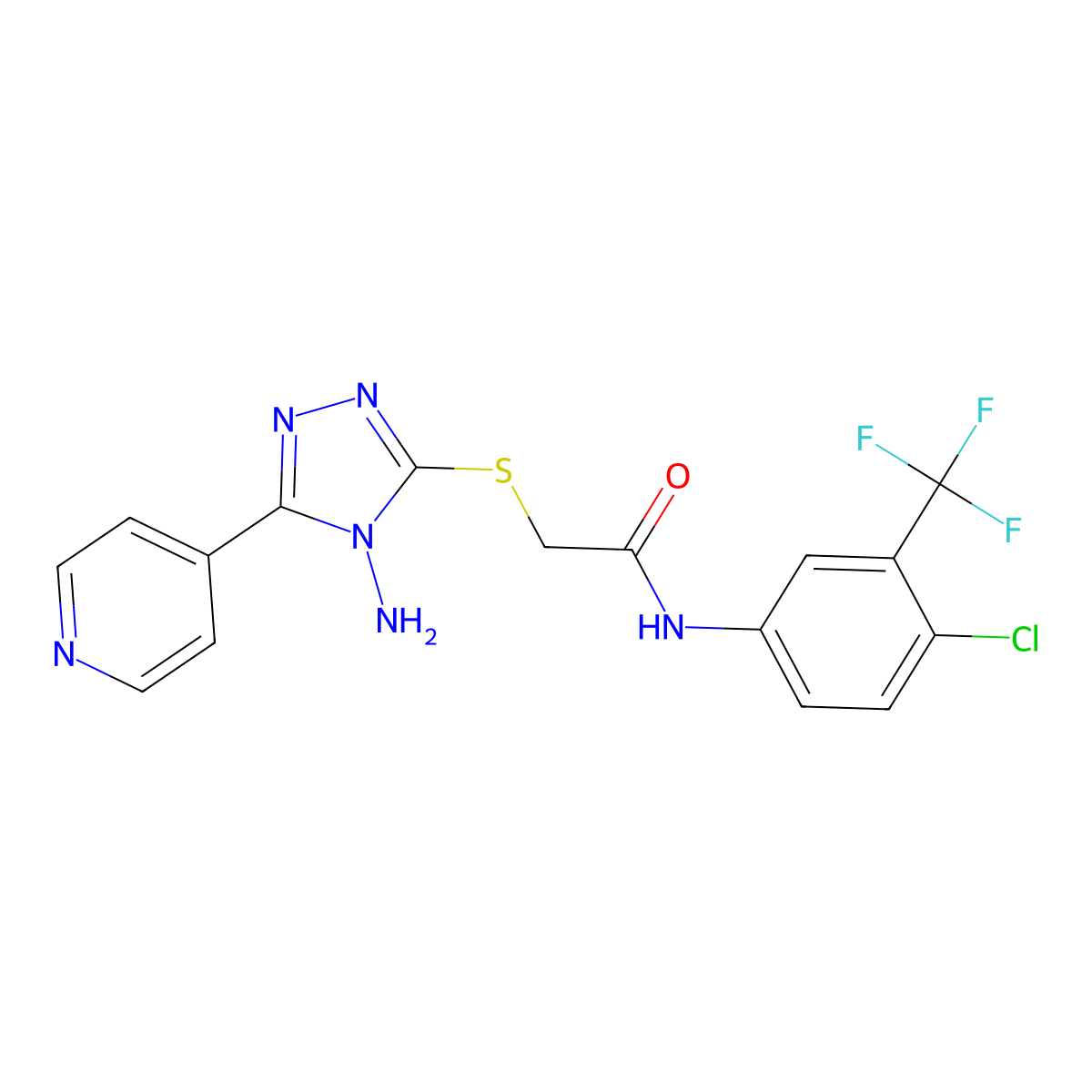 2-((4-amino-5-(pyridin-4-yl)-4H-1,2,4-triazol-3-yl)thio)-N-(4-chloro-3-(trifluoromethyl)phenyl)acetamide molecular structure, CAS 585555-51-7