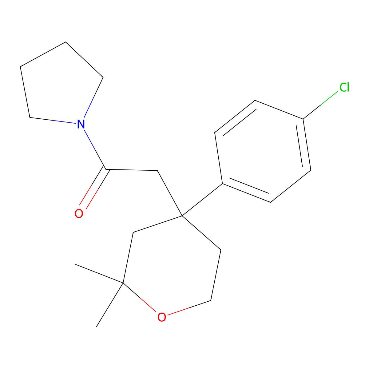 2-[4-(4-Chlorophenyl)-2,2-dimethyloxan-4-yl]-1-pyrrolidin-1-ylethanone molecular structure, CAS 585555-53-9