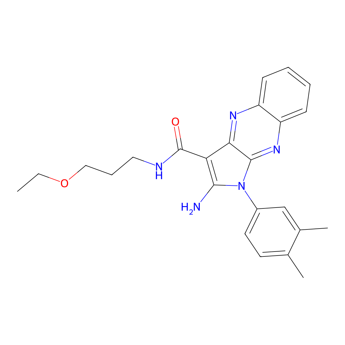 2-amino-1-(3,4-dimethylphenyl)-N-(3-ethoxypropyl)-1H-pyrrolo[2,3-b]quinoxaline-3-carboxamide molecular structure, CAS 585555-59-5