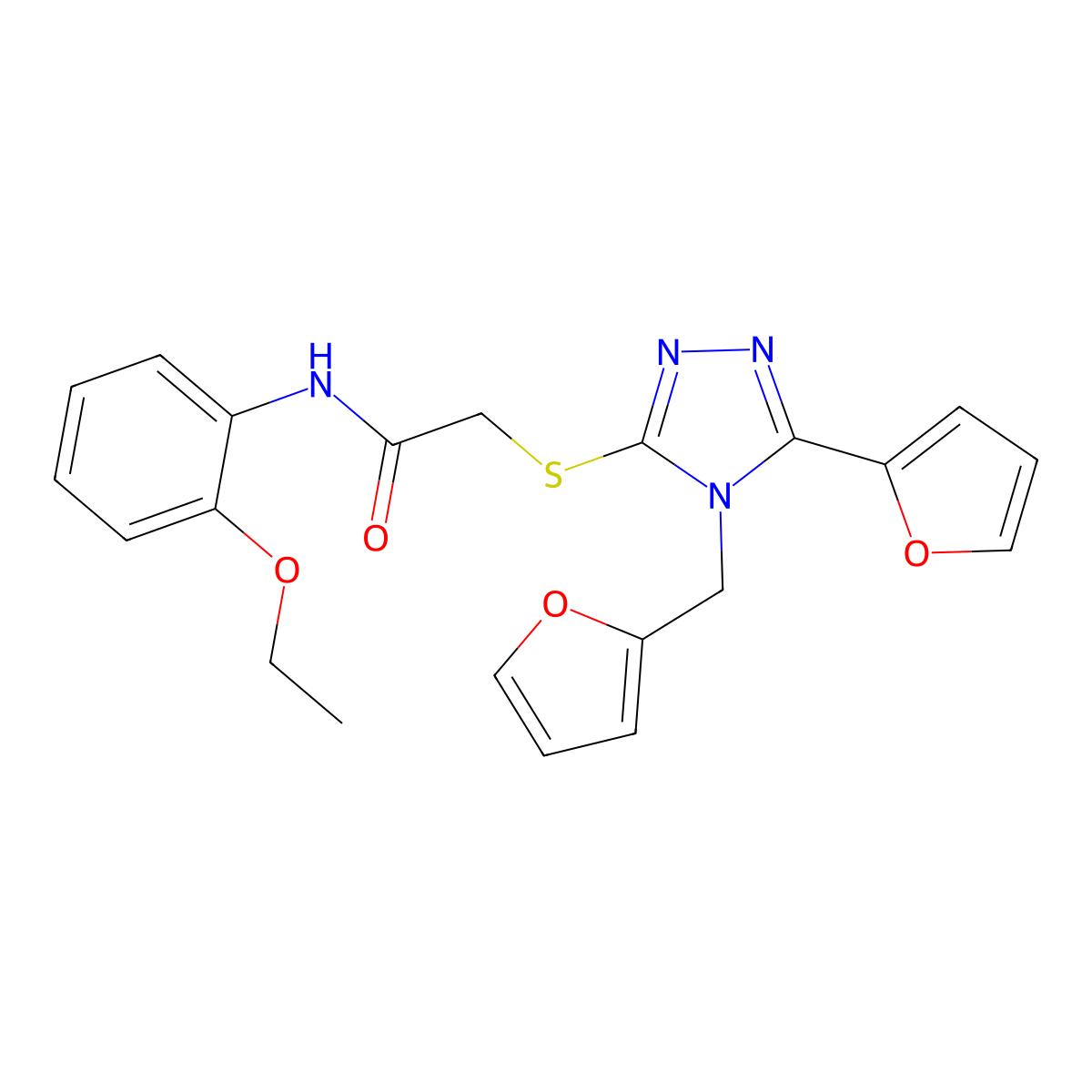 N-(2-ethoxyphenyl)-2-{[5-(furan-2-yl)-4-(furan-2-ylmethyl)-4H-1,2,4-triazol-3-yl]sulfanyl}acetamide molecular structure, CAS 585555-62-0