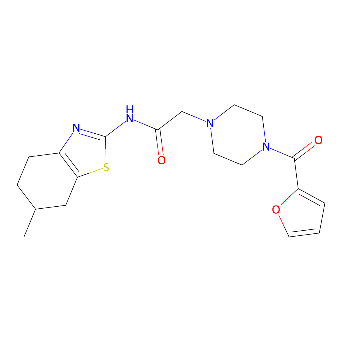 2-[4-(furan-2-ylcarbonyl)piperazin-1-yl]-N-(6-methyl-4,5,6,7-tetrahydro-1,3-benzothiazol-2-yl)acetamide molecular structure, CAS 585555-74-4