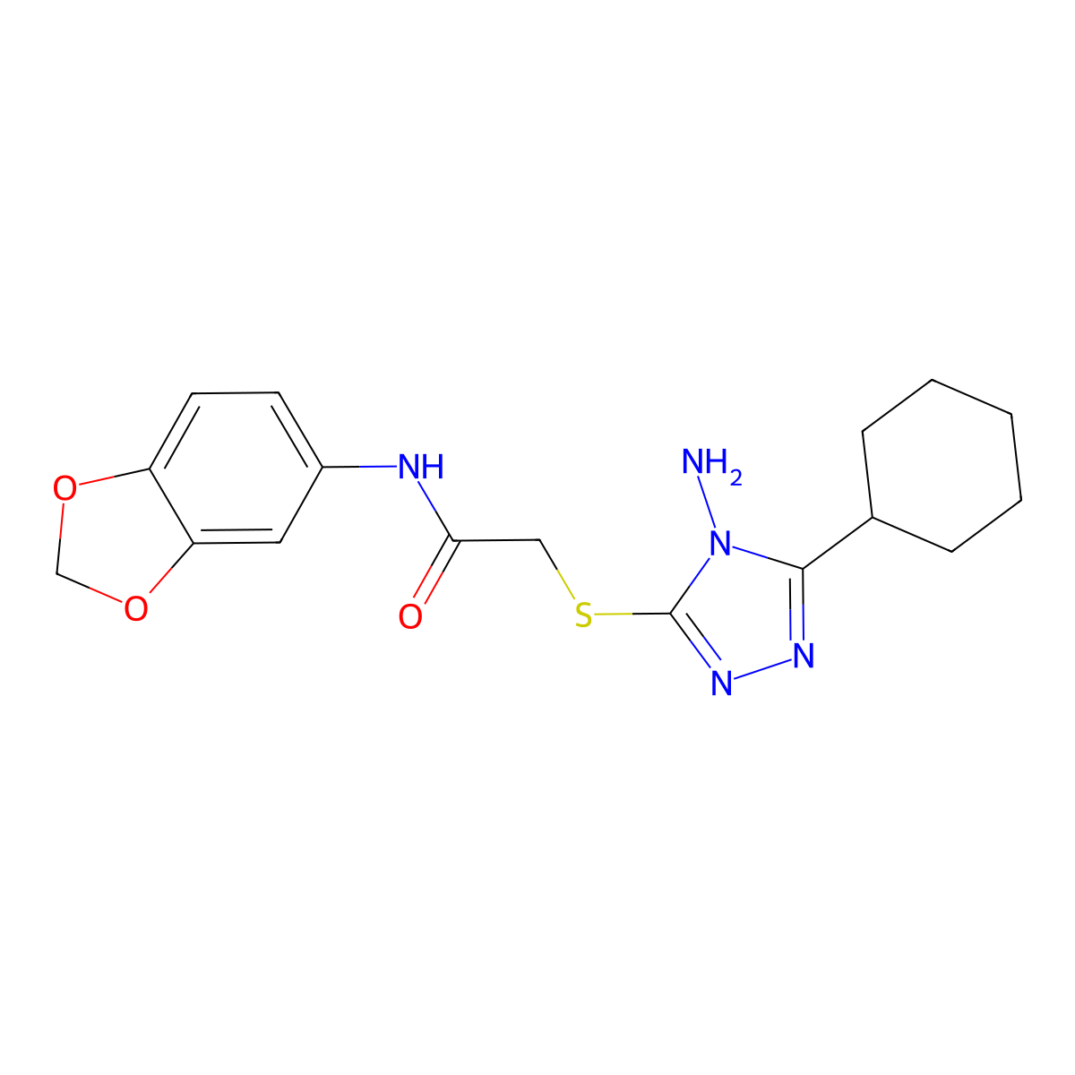 2-((4-amino-5-cyclohexyl-4H-1,2,4-triazol-3-yl)thio)-N-(benzo[d][1,3]dioxol-5-yl)acetamide molecular structure, CAS 585555-85-7