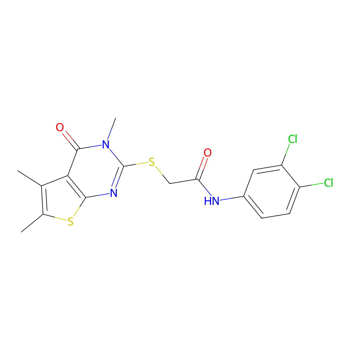 N-(3,4-dichlorophenyl)-2-[(3,5,6-trimethyl-4-oxo-3,4-dihydrothieno[2,3-d]pyrimidin-2-yl)sulfanyl]acetamide molecular structure, CAS 585555-95-9