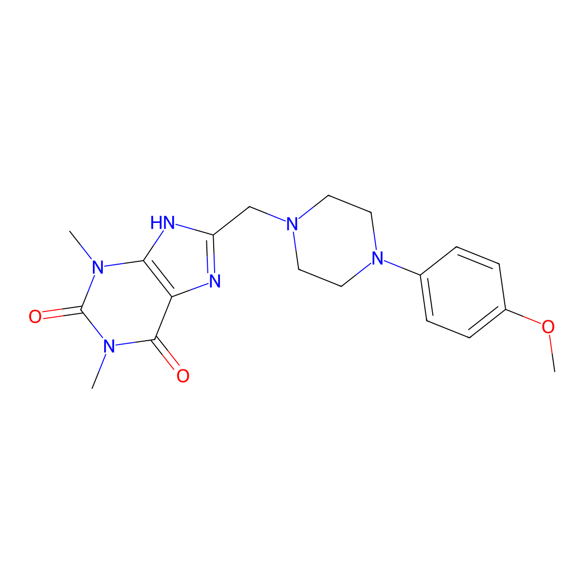 8-((4-(4-methoxyphenyl)piperazin-1-yl)methyl)-1,3-dimethyl-1H-purine-2,6(3H,7H)-dione molecular structure, CAS 585556-05-4