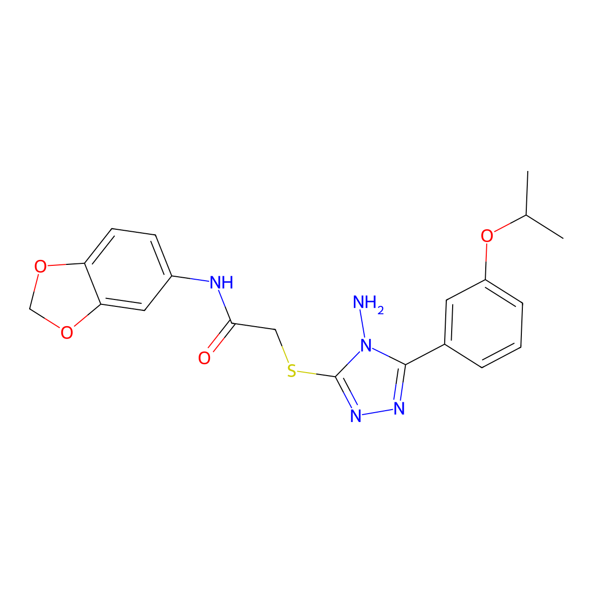 2-({4-amino-5-[3-(propan-2-yloxy)phenyl]-4H-1,2,4-triazol-3-yl}sulfanyl)-N-(1,3-benzodioxol-5-yl)acetamide molecular structure, CAS 585556-15-6