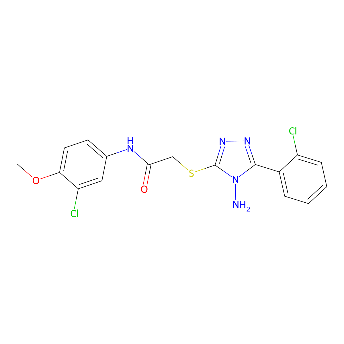 2-{[4-amino-5-(2-chlorophenyl)-4H-1,2,4-triazol-3-yl]sulfanyl}-N-(3-chloro-4-methoxyphenyl)acetamide molecular structure, CAS 585556-20-3