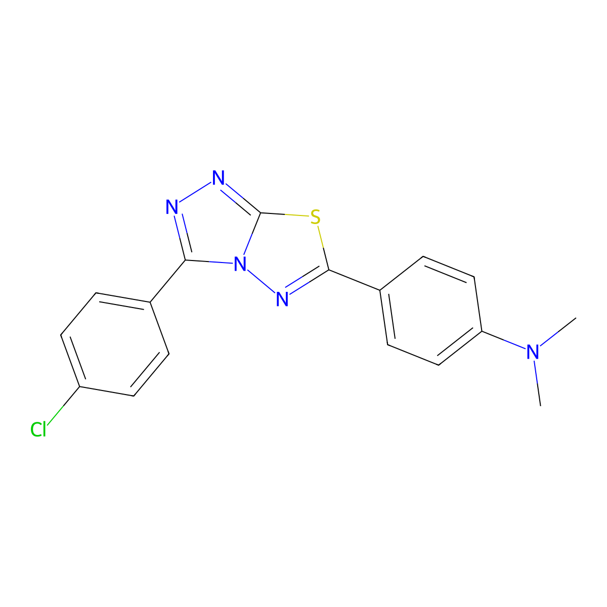 4-[3-(4-chlorophenyl)-[1,2,4]triazolo[3,4-b][1,3,4]thiadiazol-6-yl]-N,N-dimethylaniline molecular structure, CAS 585556-32-7