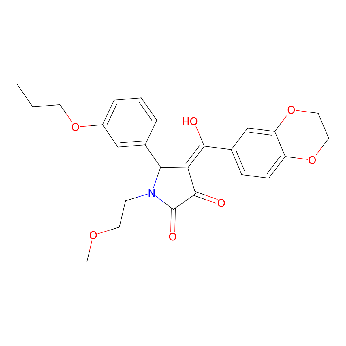 4-(2,3-dihydro-1,4-benzodioxine-6-carbonyl)-3-hydroxy-1-(2-methoxyethyl)-5-(3-propoxyphenyl)-2,5-dihydro-1H-pyrrol-2-one molecular structure, CAS 585556-58-7