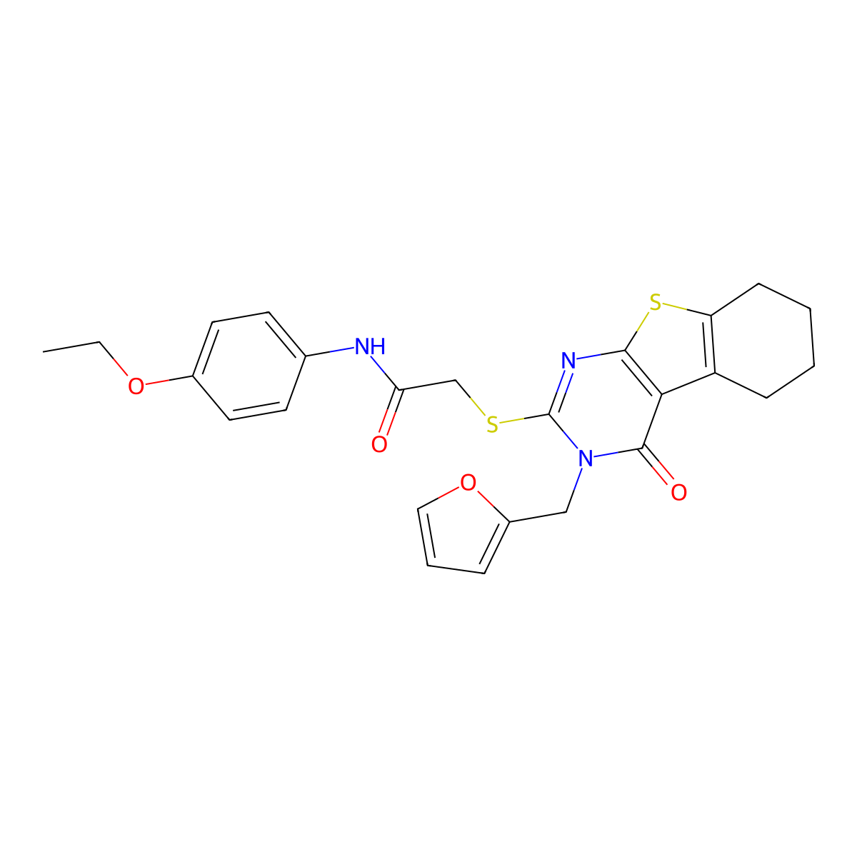 N-(4-ethoxyphenyl)-2-{[3-(furan-2-ylmethyl)-4-oxo-3,4,5,6,7,8-hexahydro[1]benzothieno[2,3-d]pyrimidin-2-yl]sulfanyl}acetamide molecular structure, CAS 585556-78-1