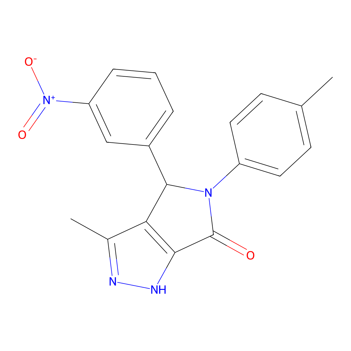 3-Methyl-5-(4-methylphenyl)-4-(3-nitrophenyl)-2,4-dihydropyrrolo[3,4-c]pyrazol-6-one molecular structure, CAS 585556-95-2