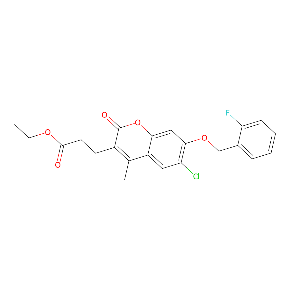 ethyl 3-{6-chloro-7-[(2-fluorobenzyl)oxy]-4-methyl-2-oxo-2H-chromen-3-yl}propanoate molecular structure, CAS 585557-18-2