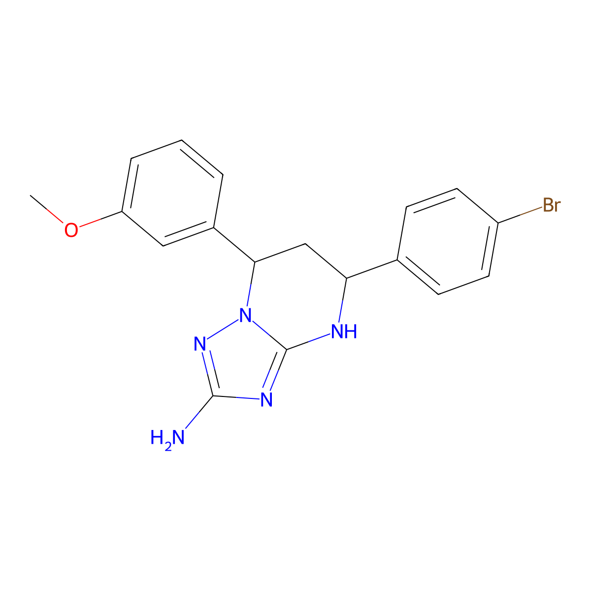 5-(4-Bromophenyl)-7-(3-methoxyphenyl)-4,5,6,7-tetrahydro[1,2,4]triazolo[1,5-a]pyrimidin-2-amine molecular structure, CAS 585557-23-9