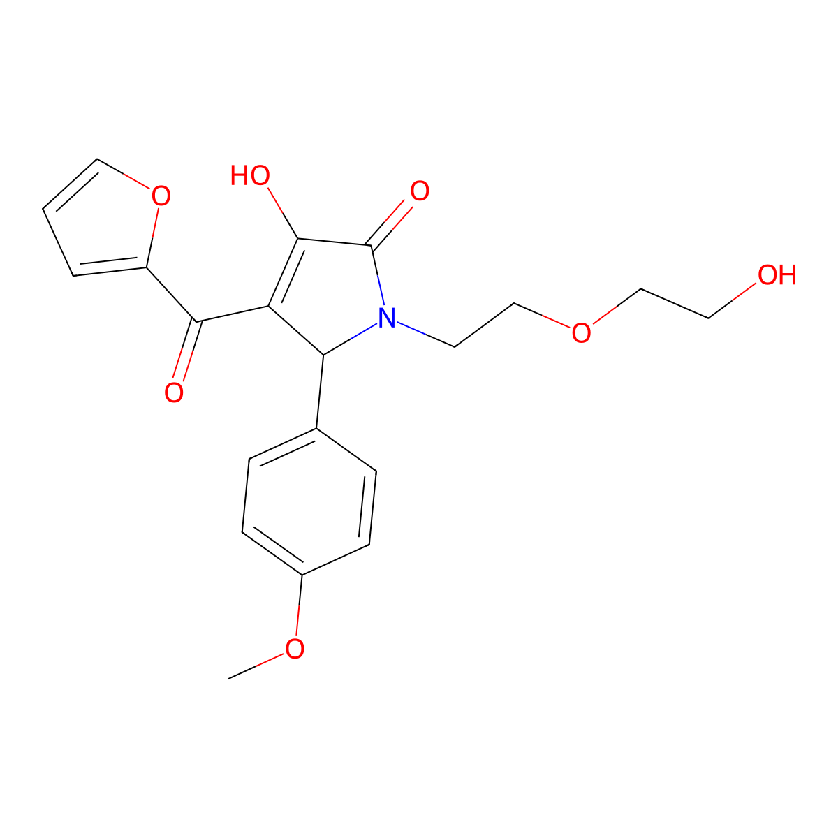 3-(furan-2-carbonyl)-4-hydroxy-1-[2-(2-hydroxyethoxy)ethyl]-2-(4-methoxyphenyl)-2H-pyrrol-5-one molecular structure, CAS 585557-28-4