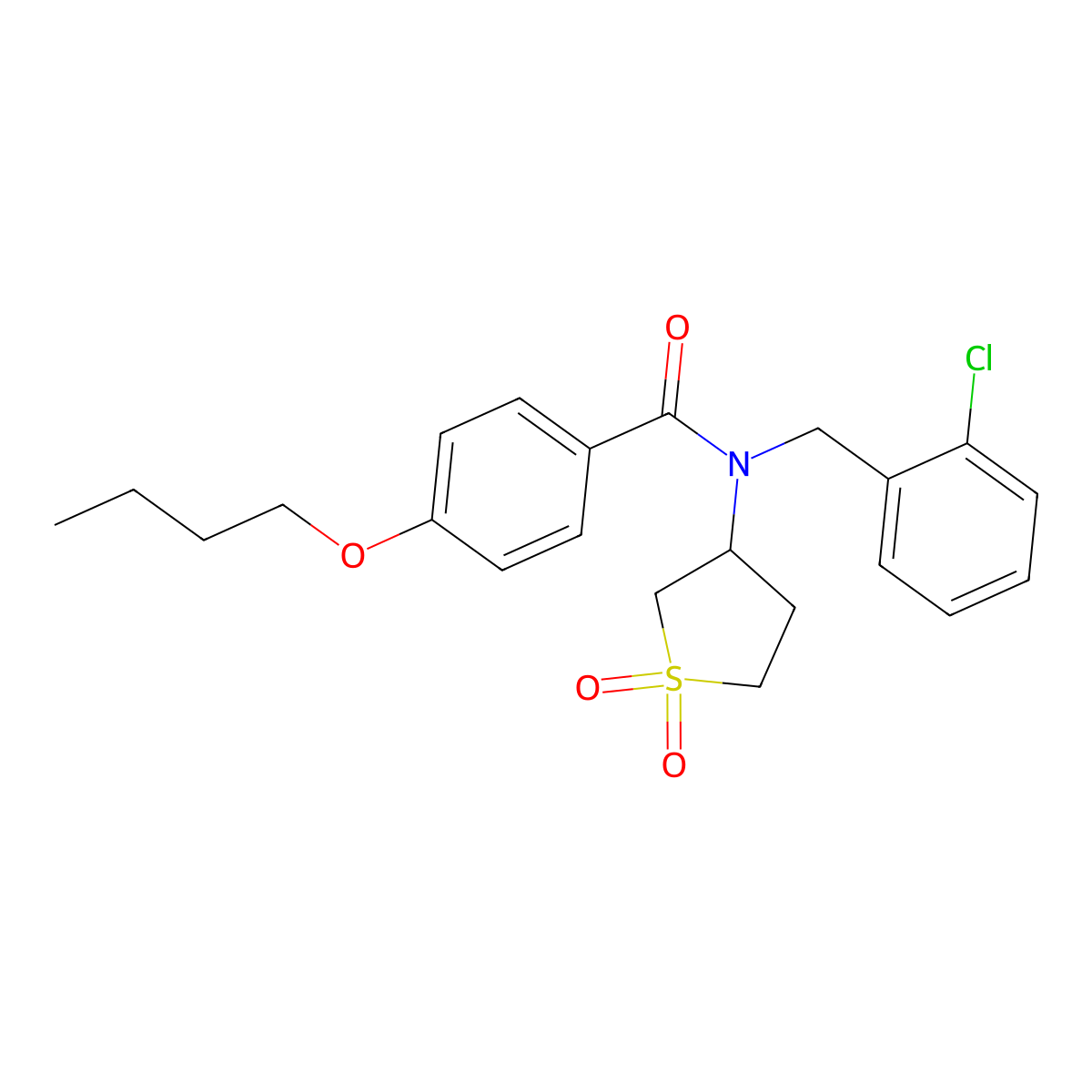 4-butoxy-N-(2-chlorobenzyl)-N-(1,1-dioxidotetrahydrothiophen-3-yl)benzamide molecular structure, CAS 585557-29-5