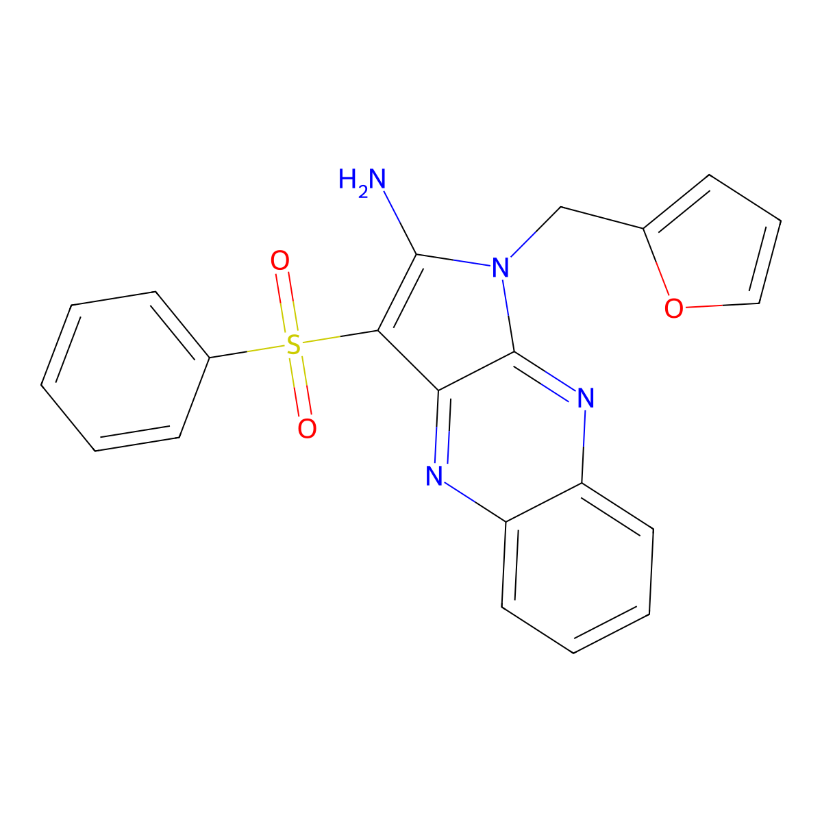 1-(furan-2-ylmethyl)-3-(phenylsulfonyl)-1H-pyrrolo[2,3-b]quinoxalin-2-amine molecular structure, CAS 585557-32-0
