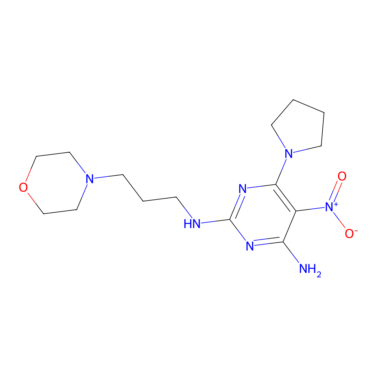N~2~-[3-(morpholin-4-yl)propyl]-5-nitro-6-(pyrrolidin-1-yl)pyrimidine-2,4-diamine molecular structure, CAS 585557-39-7
