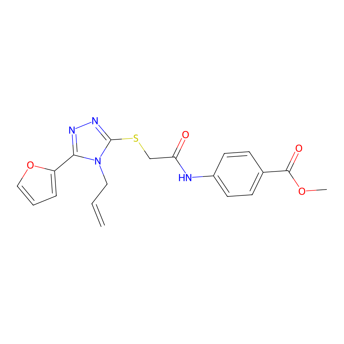 ME 4-((((4-Allyl-5-(2-furyl)-4H-1,2,4-triazol-3-YL)thio)acetyl)amino)benzoate molecular structure, CAS 585557-45-5