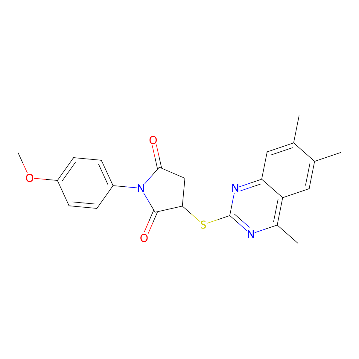 1-(4-Methoxyphenyl)-3-[(4,6,7-trimethylquinazolin-2-yl)sulfanyl]pyrrolidine-2,5-dione molecular structure, CAS 585557-46-6