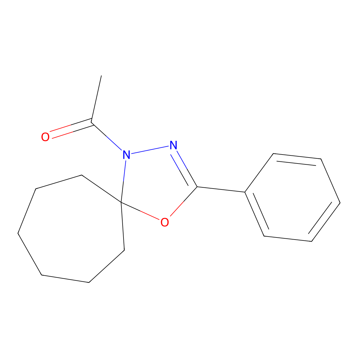 1-(3-Phenyl-4-oxa-1,2-diazaspiro[4.6]undec-2-en-1-yl)ethanone molecular structure, CAS 585557-52-4
