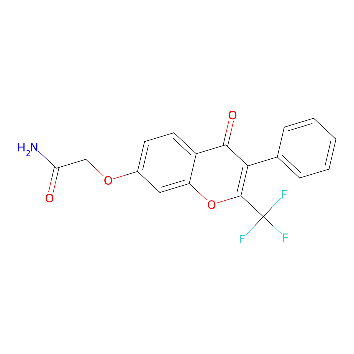 2-((4-oxo-3-phenyl-2-(trifluoromethyl)-4H-chromen-7-yl)oxy)acetamide molecular structure, CAS 585557-54-6