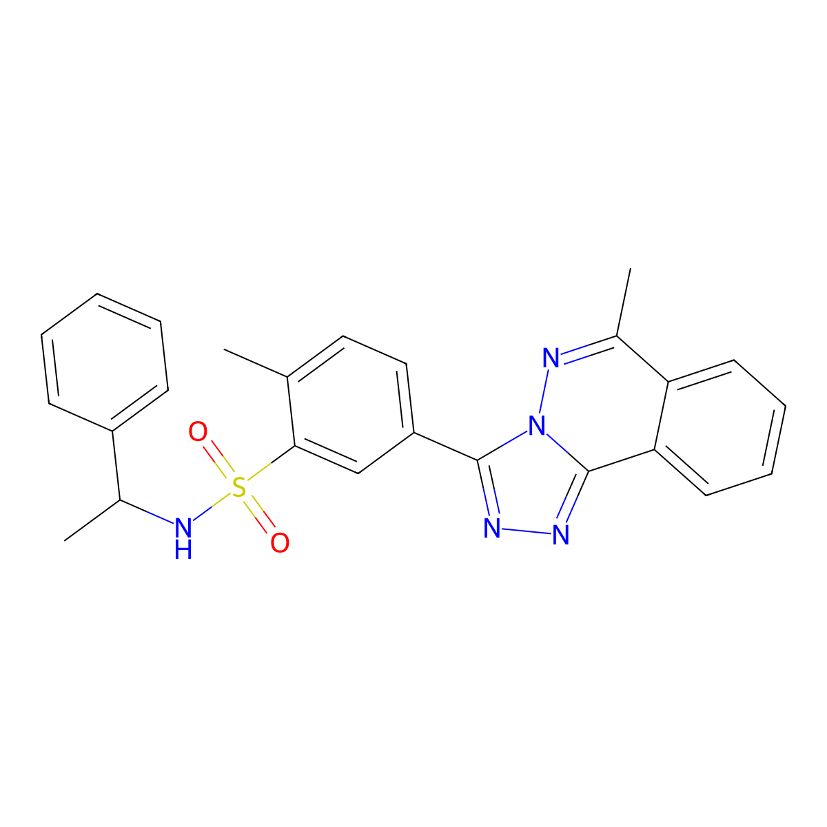 2-methyl-5-(6-methyl-[1,2,4]triazolo[3,4-a]phthalazin-3-yl)-N-(1-phenylethyl)benzenesulfonamide molecular structure, CAS 585557-67-1