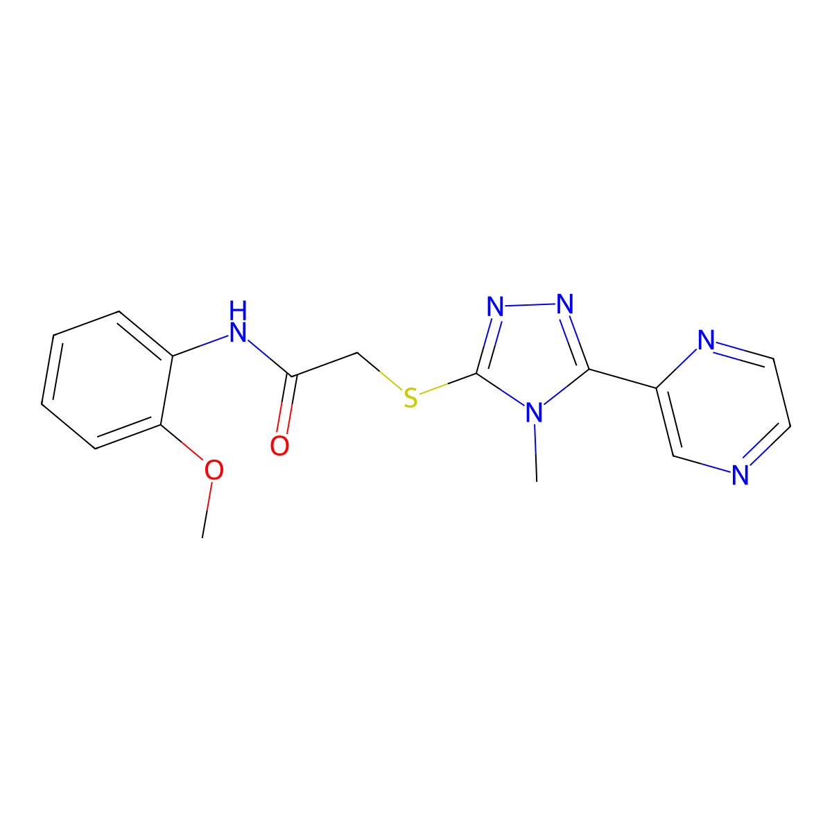 N-(2-methoxyphenyl)-2-{[4-methyl-5-(pyrazin-2-yl)-4H-1,2,4-triazol-3-yl]sulfanyl}acetamide molecular structure, CAS 585557-69-3